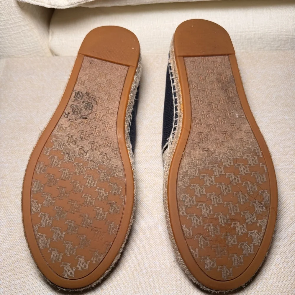 Lauren Ralph Lauren Caylee Espadrille Flats Womens 7.5 Navy Canvas Logo Nautical